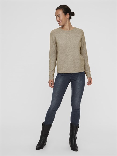 Doffy-strikbluse-beige-melange-Vero Moda